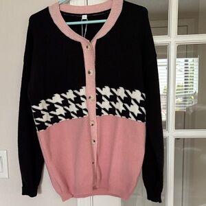Pink and Black Houndstooth Women's Sweater